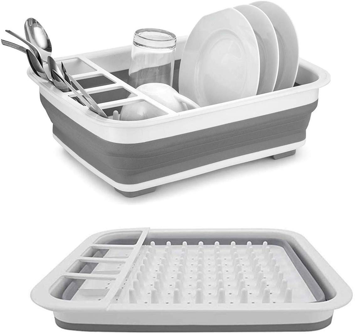 Silicone Collapsible Foldable Dish Drying Drainer Storage Kitchen Rack for Portable Travel Dinnerware Organizer ABS Plastic & Silicone(PP+TPE) & Dishwasher Safe