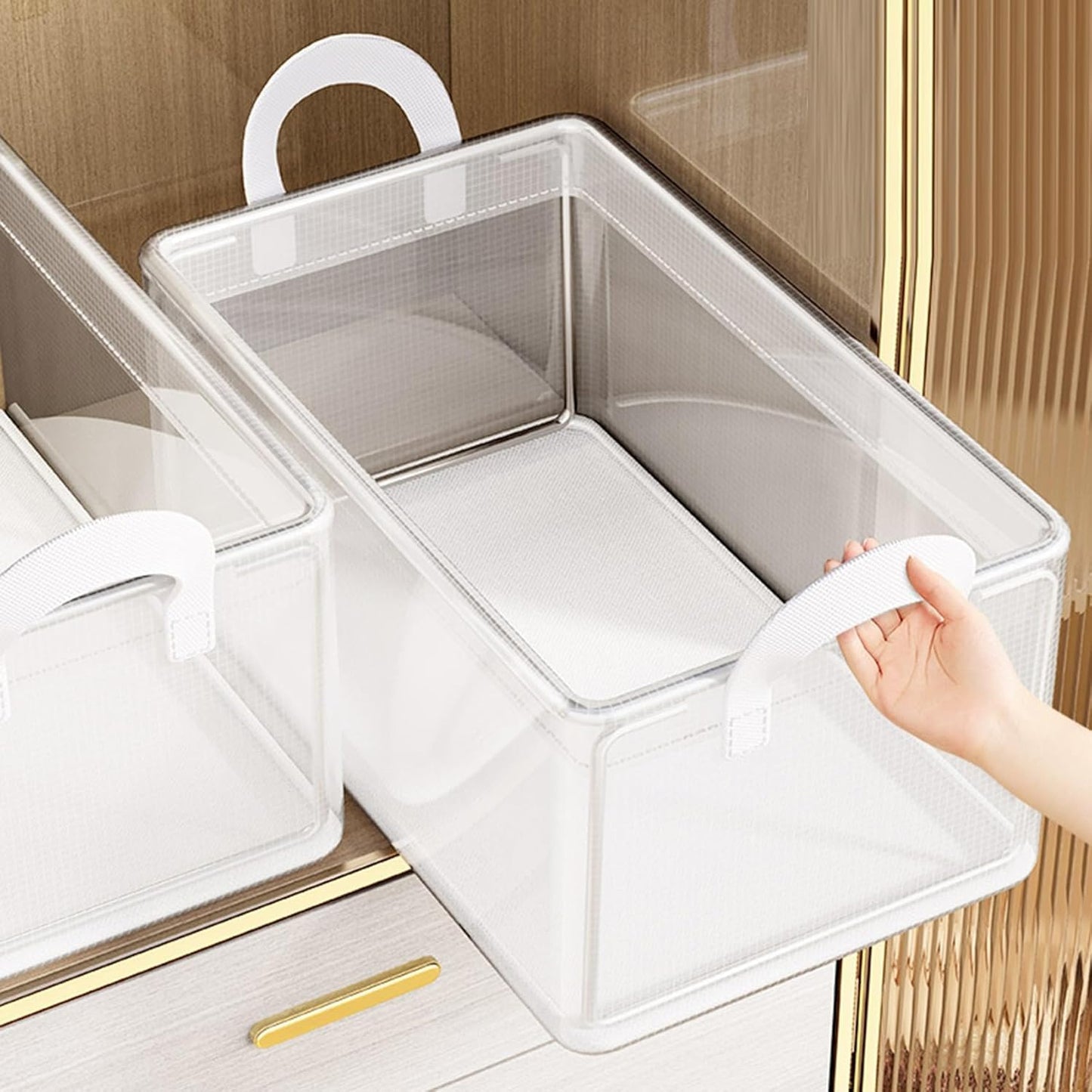 PVC Transparent Storage Basket/Clothes Organizer Storage Box/Steel Frame Wardrobe Organizer/Foldable Clothes Storage/Transparent Clothes Storage Box (26 LTR)