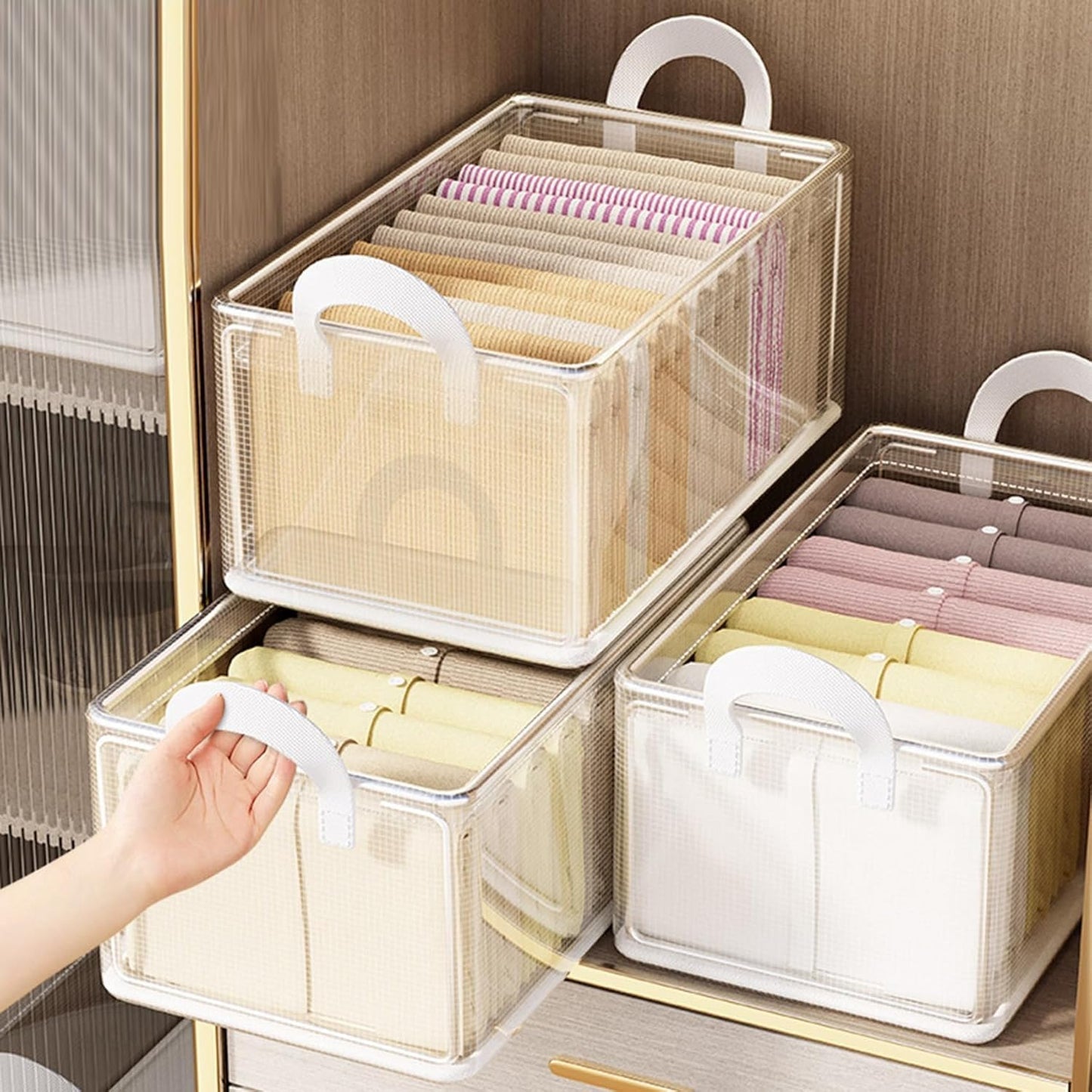 PVC Transparent Storage Basket/Clothes Organizer Storage Box/Steel Frame Wardrobe Organizer/Foldable Clothes Storage/Transparent Clothes Storage Box (26 LTR)