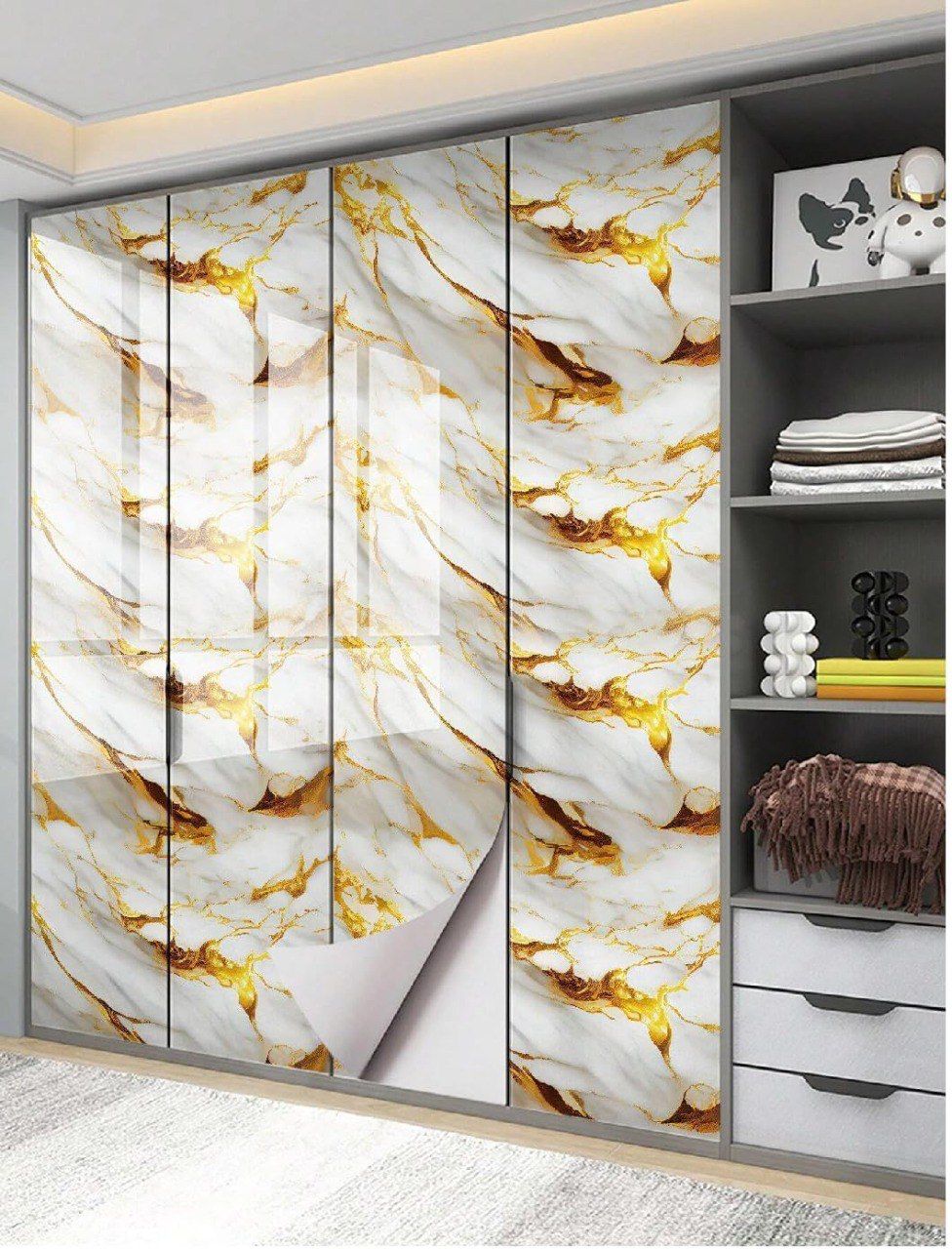 White Gold Marble Wallpaper / Self Adhesive Marble WallPaper / Waterproof Marble Print Sticker Roll / Peel And Stick Wallpaper / White Golden Marble Sticker Foil Wallpaper (60x200 cm)
