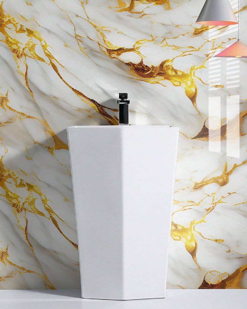 White Gold Marble Wallpaper / Self Adhesive Marble WallPaper / Waterproof Marble Print Sticker Roll / Peel And Stick Wallpaper / White Golden Marble Sticker Foil Wallpaper (60x200 cm)