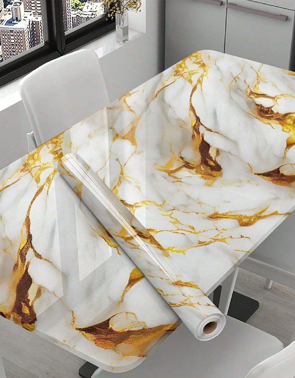 White Gold Marble Wallpaper / Self Adhesive Marble WallPaper / Waterproof Marble Print Sticker Roll / Peel And Stick Wallpaper / White Golden Marble Sticker Foil Wallpaper (60x200 cm)