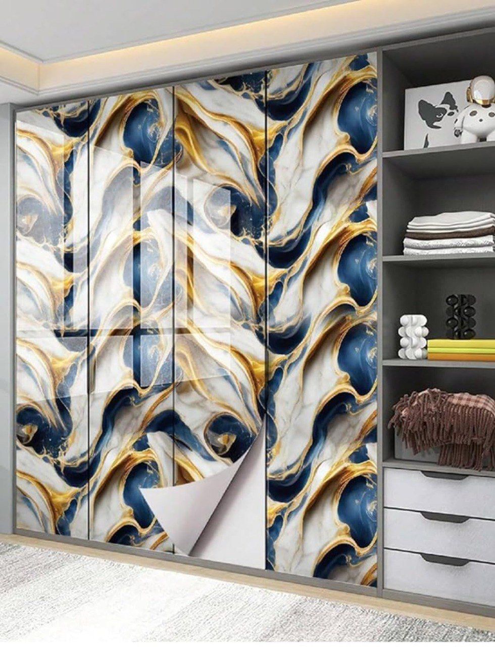 Blue Gold Marble Wallpaper / Self Adhesive Marble WallPaper / Waterproof Marble Print Sticker Roll / Peel And Stick Wallpaper / Blue Golden Marble Sticker Foil Wallpaper (60x200 cm) -