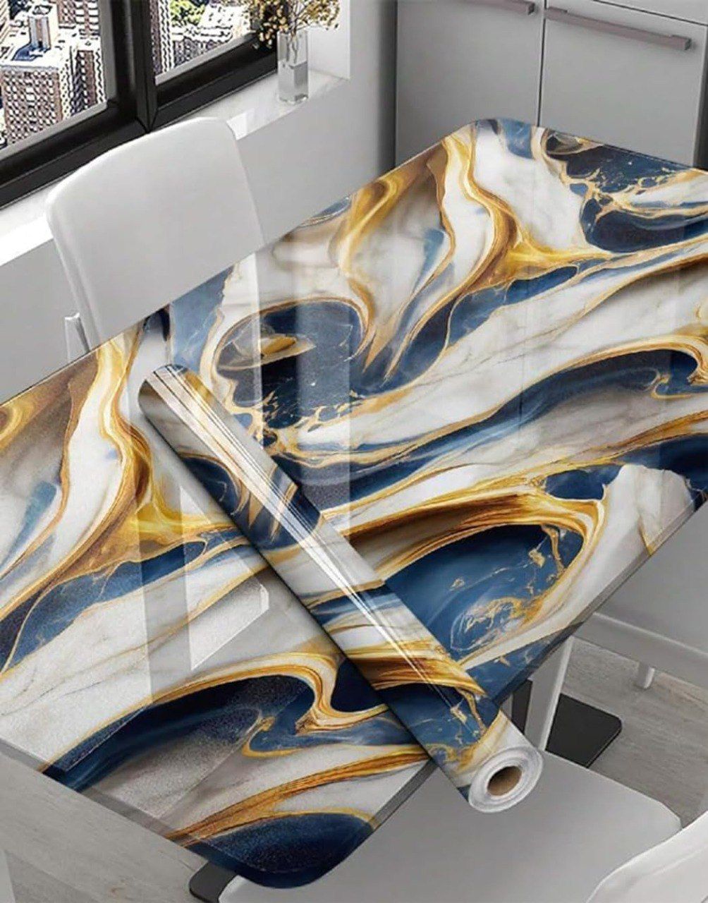 Blue Gold Marble Wallpaper / Self Adhesive Marble WallPaper / Waterproof Marble Print Sticker Roll / Peel And Stick Wallpaper / Blue Golden Marble Sticker Foil Wallpaper (60x200 cm) -