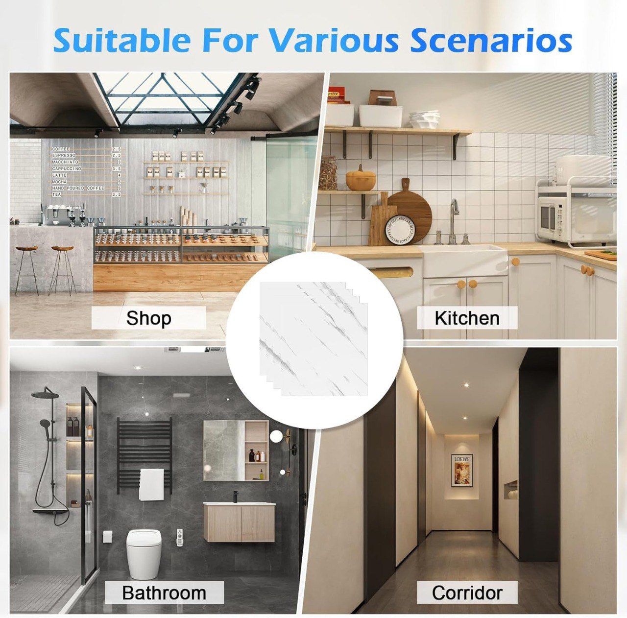 Marble Tiles Top-Quality Self-Adhesive Wall Covering, Versatile, Water Resistant, and Scratch-Resistant Marble Wallpaper Sheet 60cm X 60cm X 3mm (Area Cover 4 Sq.Ft) (New White Marble)