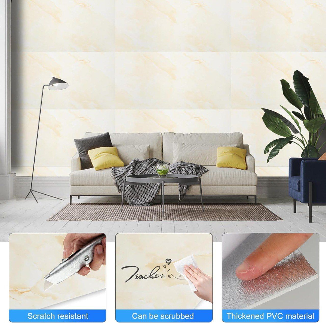 Cream White Contact Paper Removable Wallpaper Peel and Stick Countertops Waterproof Marble Wallpaper Self-Adhesive Peel and Stick Backsplash for Cabinets Kitchen (60 * 30 CM)